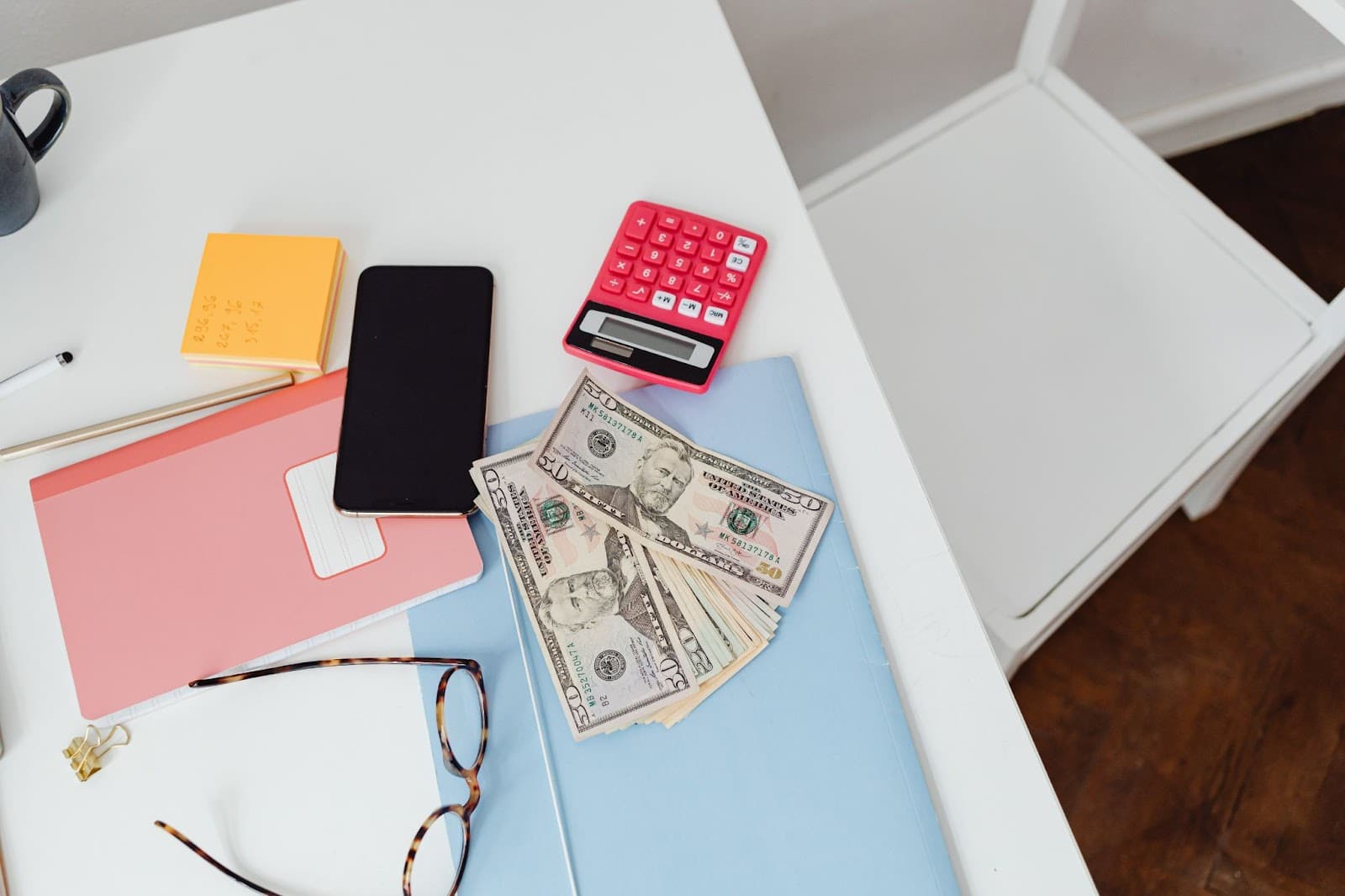 Image of money and a calculator used to balance a personal budget for inflation.